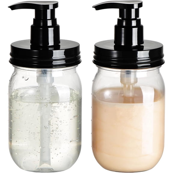 Plastic Mason Jar Soap Dispenser with Pump Lid,16OZ Refillable BPA-Free Hand Set Cute Lables - Farmhouse Decor for Kitchen/Bathroom,Liquid Soap,Dish Soap, Lotion (2 Pack)