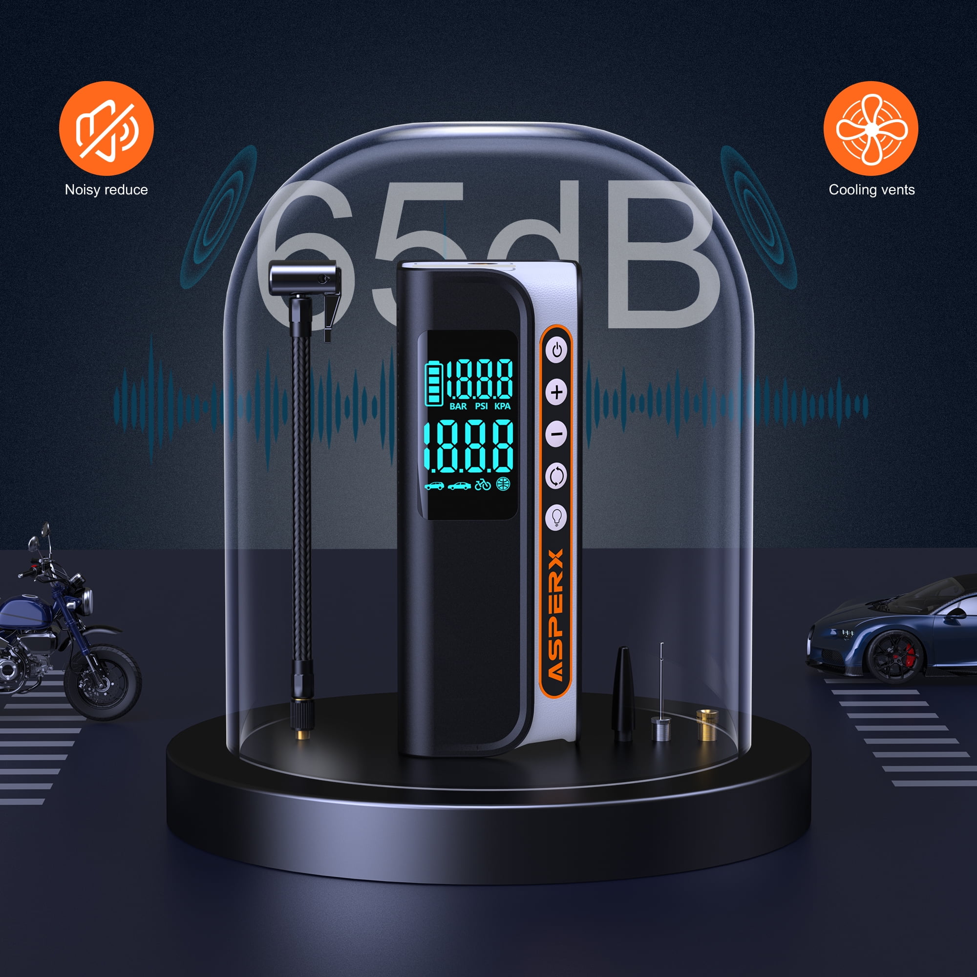 ASPERX Electric Tire Inflator,Portable 160PSI Car Air Compressor with Pressure Detection,Emergency LED Light,Digital Tire Pump-Automatic Shutoff