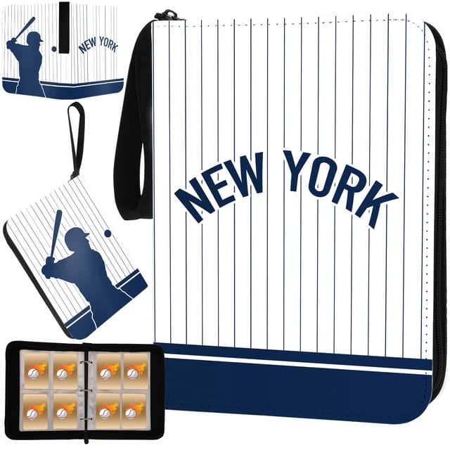 Carpeta para tarjetas de béisbol KivolFun de 400 bolsillos, blanca, New York