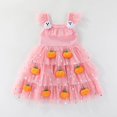 thumbnail image 4 of HaCpiu Little One Halloween Pink Tulle Dress 3D Pumpkin Ghost Ruffle Flutter Sleeve Rib-Knit Bodice Tiered Tutu Skirt, 4 of 6
