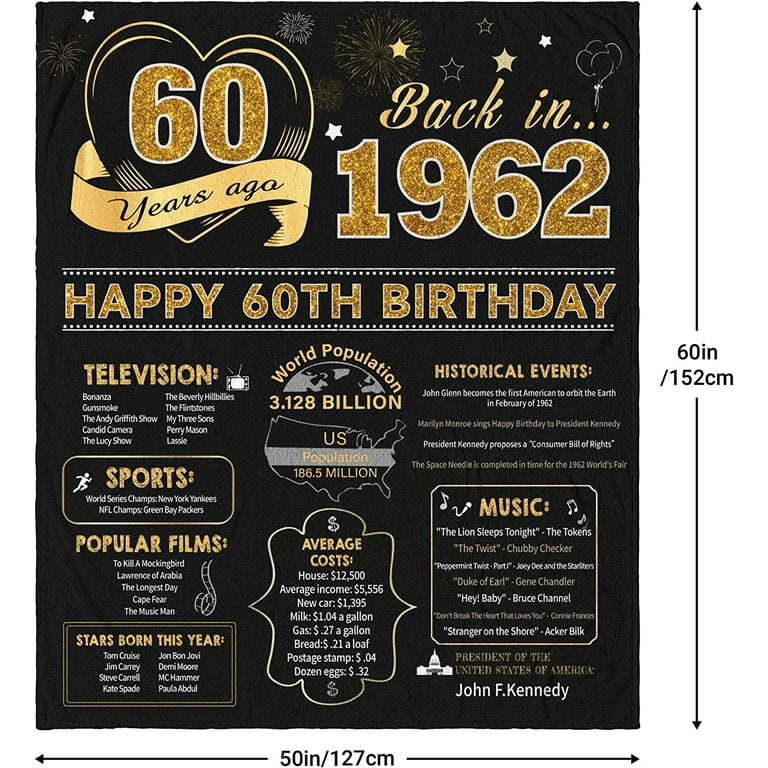 60th Birthday Gifts for Women - 60th Birthday Gift for Men - 60th Birthday  Gift Ideas - 60 Year Old Gifts for Women - 1962 Birthday Gift for Women  Throw Blanket 60 x 50 Inch 