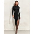 thumbnail image 6 of PrettyGuide Women's Mock Neck Sweater Dress Long Sleeve Fall Winter Ribbed Knit Bodycon Slit Midi Dress with Button, 6 of 8