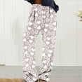 thumbnail image 4 of FRSASU Women's Valentine Pants Flannel Fuzzy Elastic Waist Wide Leg Love Heart Print Casual Pants Khaki, 4 of 6