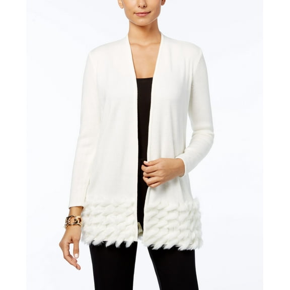 Alfani Petite Faux Fur Trim Cardigan Cloud PM