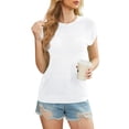 thumbnail image 3 of Uvplove 2025 Womens Cap Sleeve Top Hollow Out Knit Short Tee Shirts Tunic Pure White-M, 3 of 12