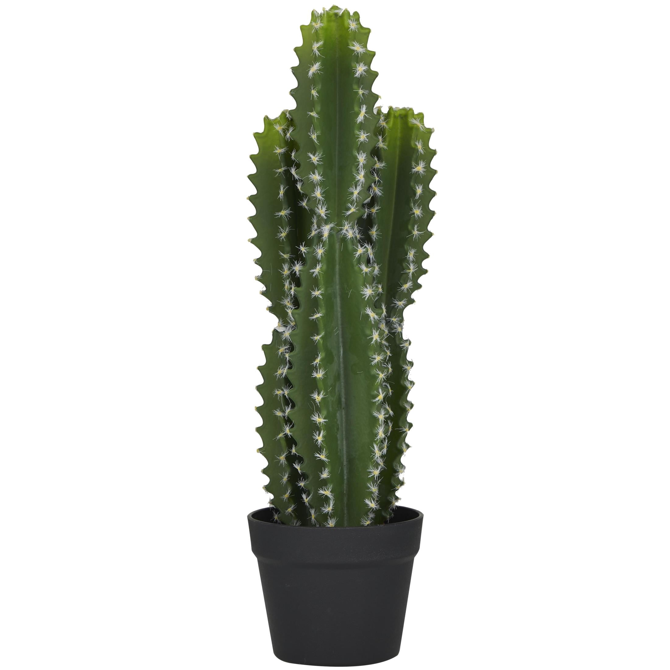 DecMode 23" Artificial Cactus Plant in Realistic Leaves and Black Round Pot