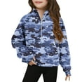 thumbnail image 2 of Spazoro Girls Turn Down Collar Sweatshirts, Soft & Comfy Half Zip Long Sleeve Camouflage Fall Winter Tops for Girls Blue Size 9 T, 2 of 5
