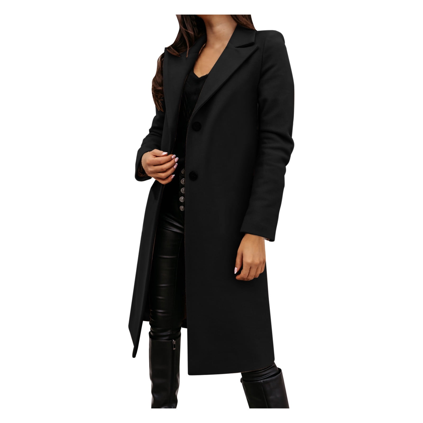 QunButy Fleece Jackets Womens Women s Faux Wool Thin Coat Trench Jacket Ladies Slim Long Overcoat Outwear Walmart