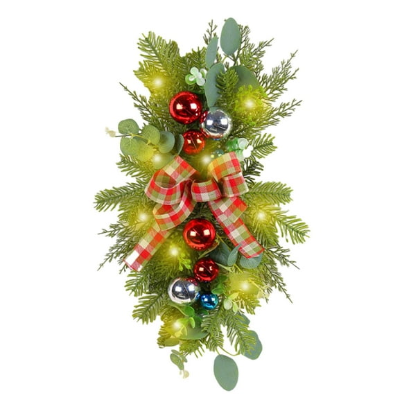 Pre Lit Stairway Swag Decorative Garland for Front Door Corridor Fireplace Plaid Christmas Home Decor
