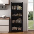 thumbnail image 5 of BOMETAO 71'' Tall Pantry Cabinet, Wood Storage Cabinet with 4 Ratton Doors and Adjustable Shelf, Boho Kitchen Panty with Metal Handle for Kitchen,Dining Room, Black, 5 of 8