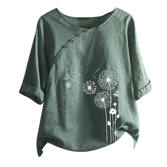 RYDCOT Fashion Women Button Floral Print O-Neck Short Sleeve T-Short Blouse Tops