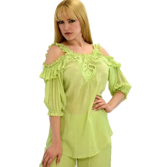 Azucar Ladies Cold Shoulder Crochet Lace Blouse - LRPB300