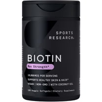 Sports Research® Vegan Biotin 10,000mcg with Organic Coconut Oil - Max Strength Hair Vitamin B7 (120 Veggie Softgels)