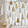 thumbnail image 2 of Christmas Tree Shower Curtain Brown Xmas Tree Abstract Pine Cartoon Snowflake Winter Holiday Bathroom Decor Curtain with Hooks,Brown White, 2 of 4
