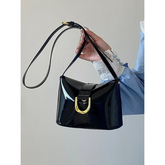 JUYGO Vintage Patent Leather Women Shoulder Bags Fashion Ladies Hasp Flap Handbag Small Clutch Purse Solid Color Female Crossbody Bags