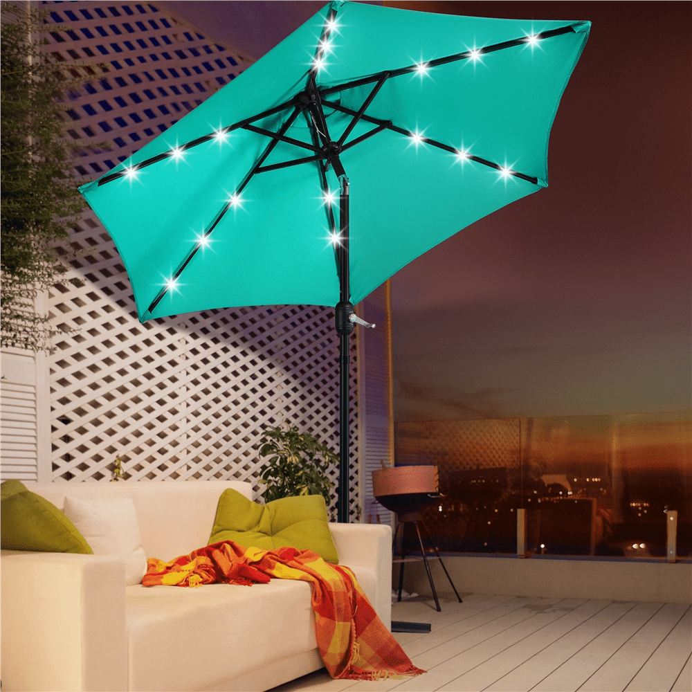 Renwick 7.5Ft Patio Market Umbrella with 18 LED Lights, Turquoise
