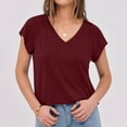 thumbnail image 2 of Liquidation! Hauts Grande Taille pour Femmes, Blouse à Manches Courtes d'Été pour Femmes, Blouse Décontractée à Manches Courtes Unie Col en V pour Femmes, 2 of 5