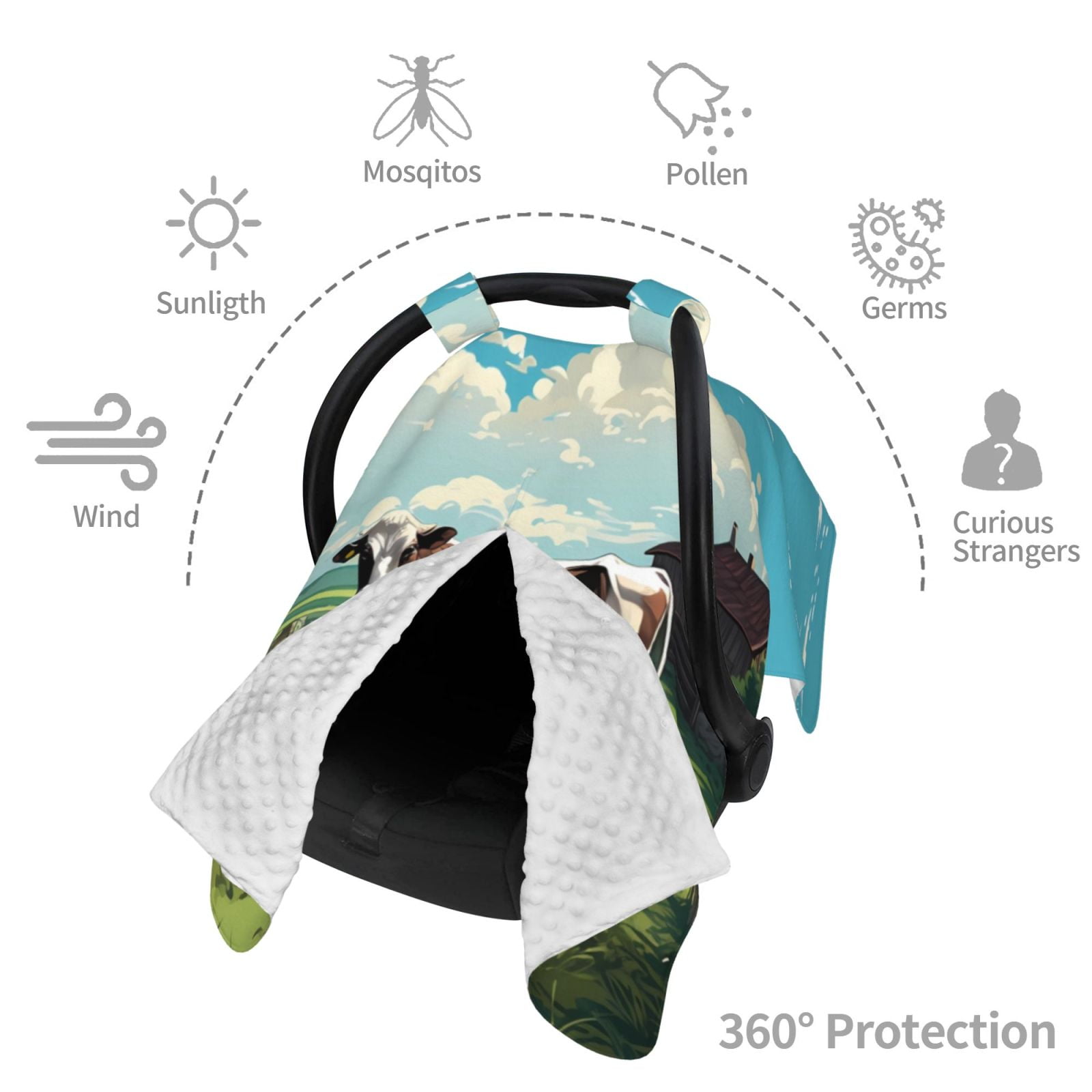 Car Seat Cover Baby - Prairie Pasture Cow Breathable Infant Car Seat Cover for Baby Carseat, Lightweight Comfort Baby Essentials Must Haves Newborn Stuff for Girl Boy