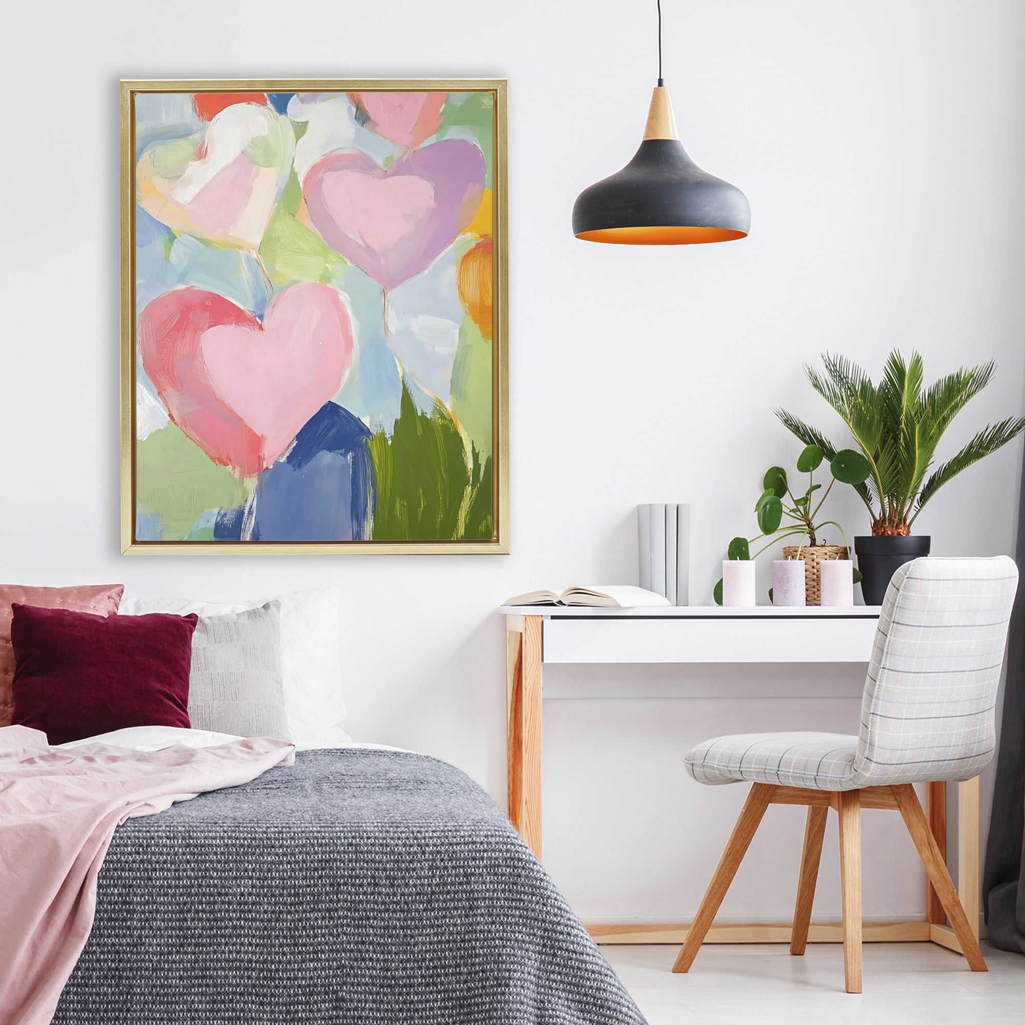 Stupell Industries Pink Hearts Abstraction Gold Framed Floater Canvas Wall Art, design by The Prints Vibe