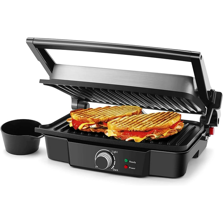 MONXOOK Panini Maker, 750W Sandwiches Maker, Double Sided Non-Stick Plates,  Auto Temp Control, Cold-touch handle, Indicator Lights, for Hot