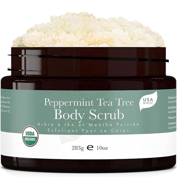 Beauty by Earth Organic Peppermint Tea Tree Sugar Body Scrub - Hydrating & Exfoliating Body Scrub for Women & Men, 10oz