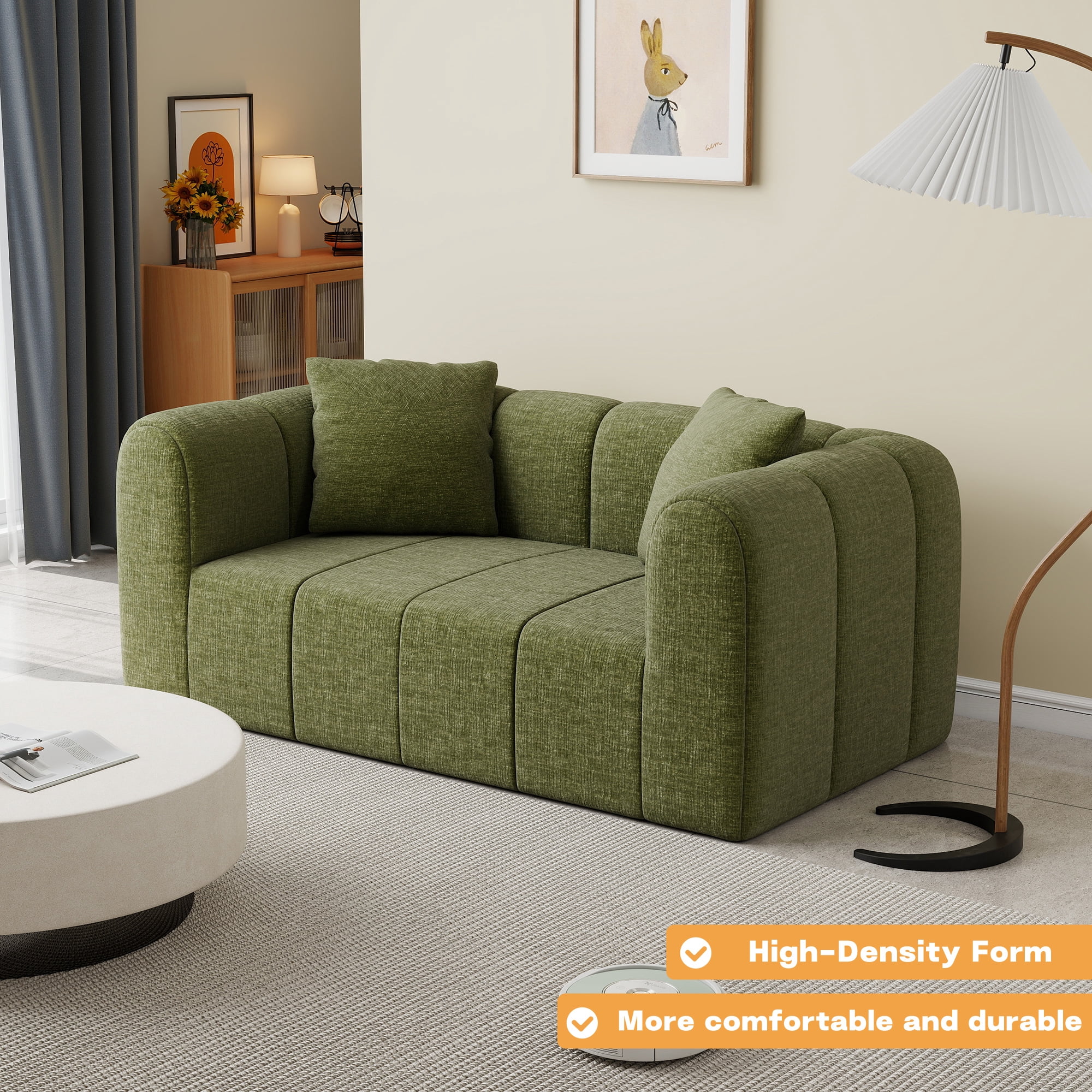 Meeyar Loveseat Sofa with 2 Cushions, 65" Modern Bubble Couch 2 Seater for Living Room, Green