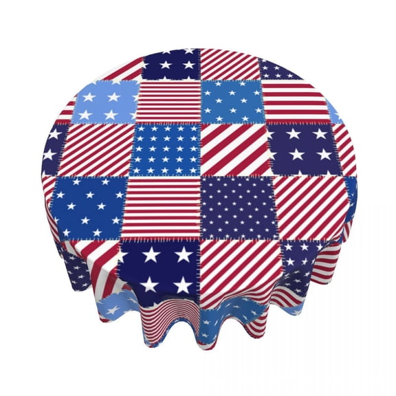 Patriotic Tablecloth 4th Of July Round Fitted Tablecloth With Elastic Edge Independence Memorial Day Cover American Flag Stars Stripes (1Pcs)
