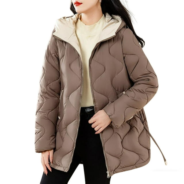Manteau Matelassé Femme Manteau d'Hiver Décontracté Long Matelassé à Capuche avec Poches Douillet et Chaud Manteaux d'Hiver pour Femmes