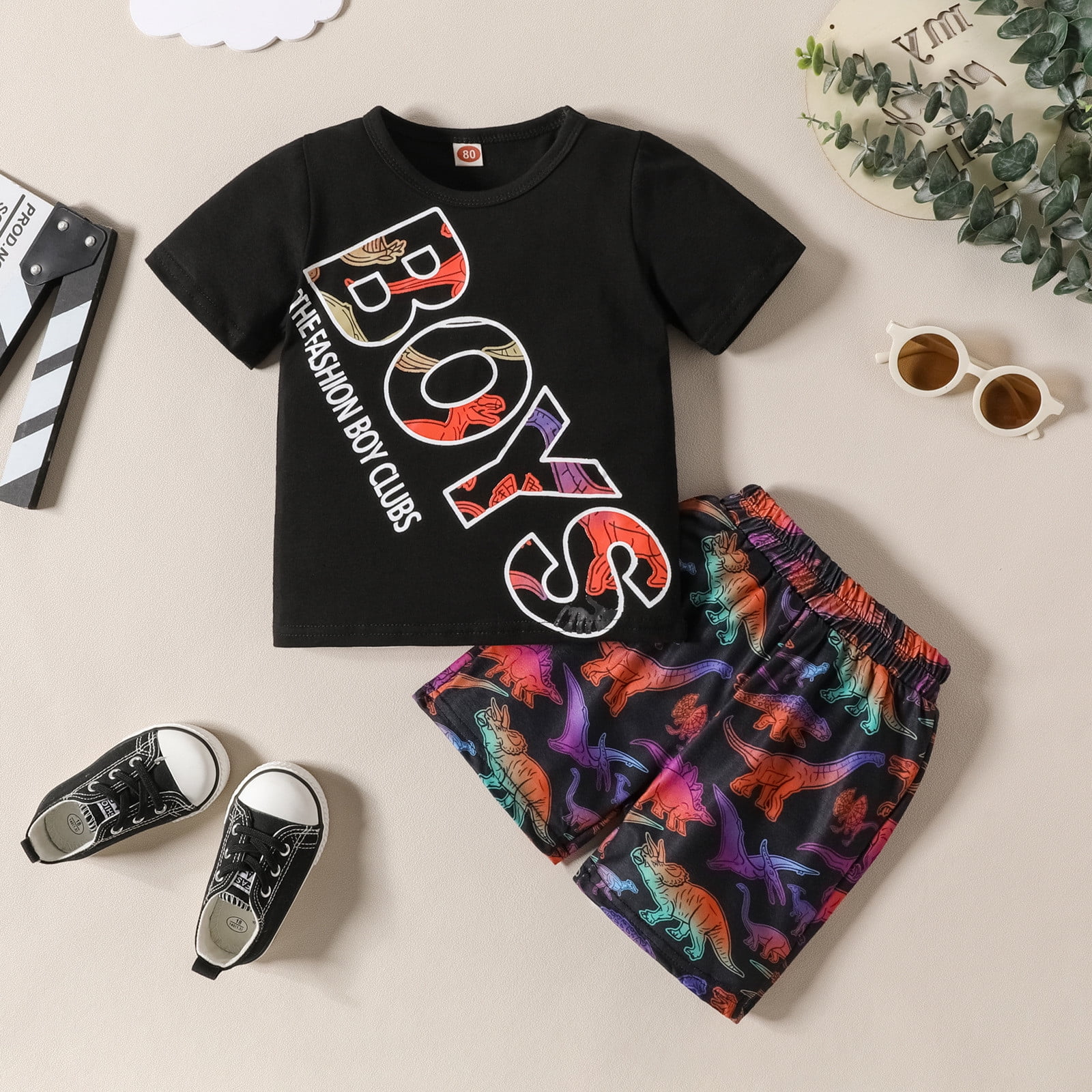 Baby Boy Outfit Sets Dinosaur Animal Letters Printed Short Sleeve Crewneck T Shirt + Elastic Waist Print Shorts 2pcs Outfits 3 Year Old Boy Gifts Summer Casual Toddler Clothes for Boys