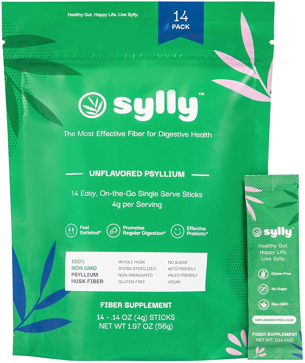 Sylly, Organic Psyllium Husk Fiber Supplement, Daily Stick Packs, No