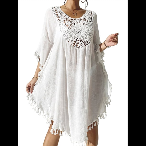 Vestido con Borlas para Mujer, Estilo Bohemio, con de Murciélago y Crochet Calado un Tamaño