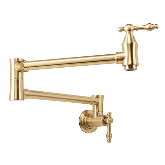 Champagne Bronze Pot Filler Faucet, Wall Mount Folding Kitchen Faucet with Double Joint Swing Arms, Solid Brass Retractable Pot Filler for Stove & Sink