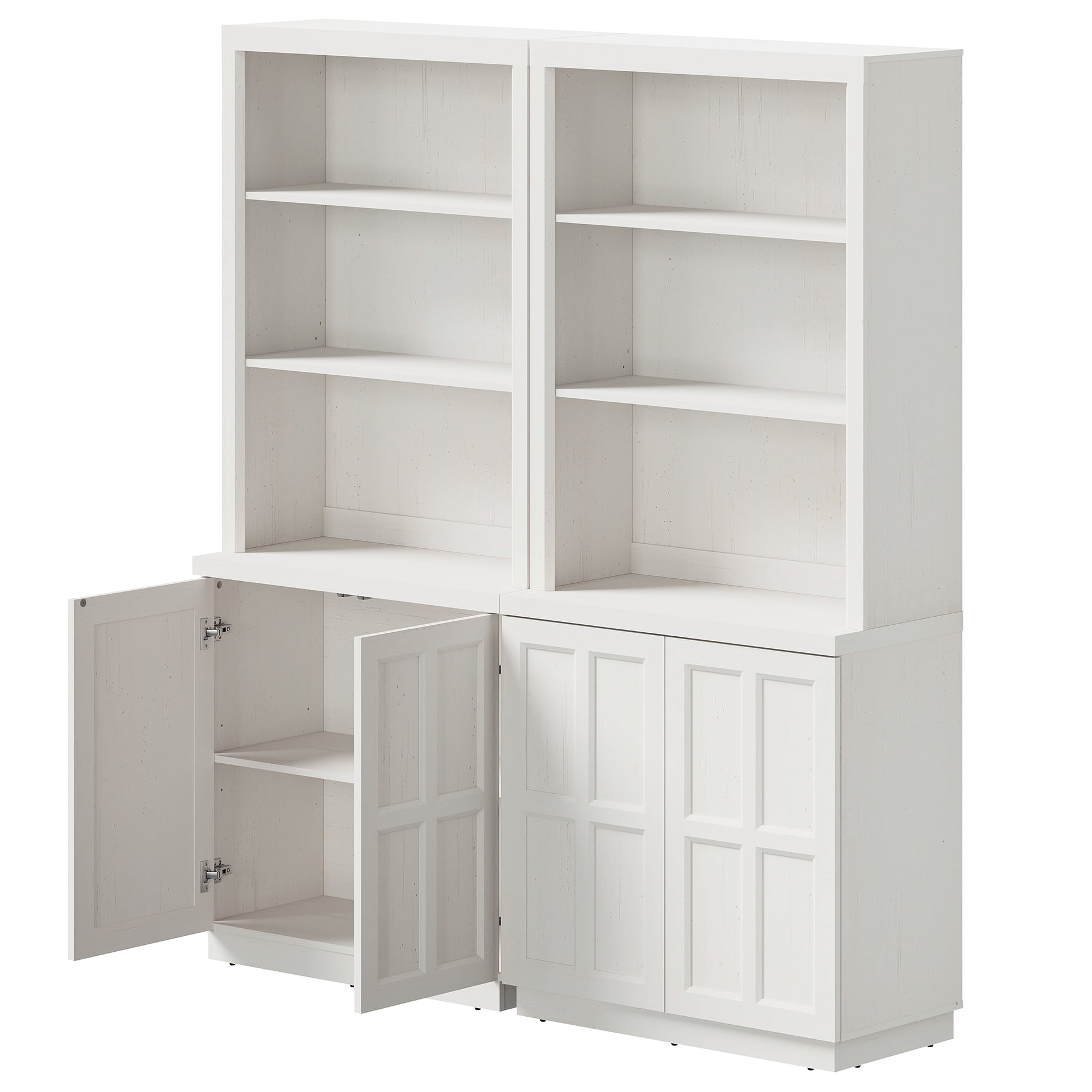 HOMOOI 2-in-1 Freestanding Bookcase, Boho Display Book Shelf with Open Adjustable Shelves & Rebound Handle-Free Doors,Thickened Anti-Wobble Wood Bookcase for Living Room,Home Office,White