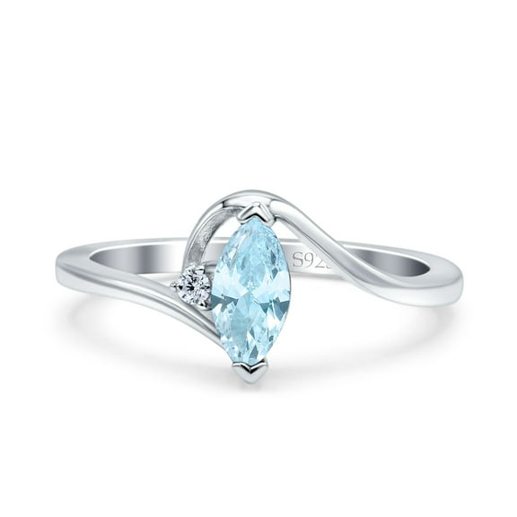 Marquise Art Deco Wave Wedding Engagement Ring Simulated Aquamarine CZ 925 Sterling Silver size 7