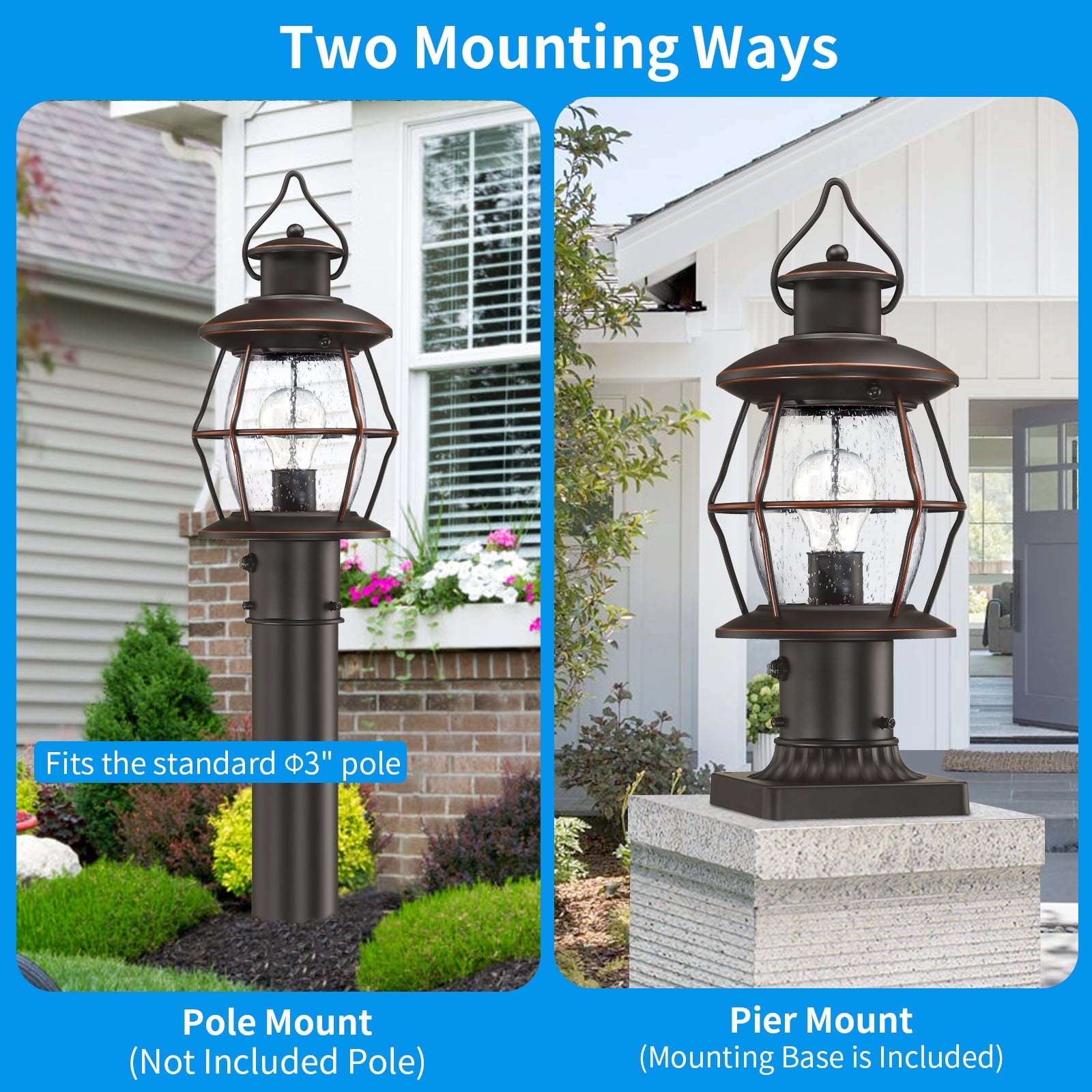 Dusk to Dawn Outdoor Post Lights with Pier Mount Base,16.8“ Waterproof Lamp Post Light Fixture Hardwired 120V,Oil Rubbed Bronze Post Lighting for Driveway, Yard, Pathway, Garden, Patio