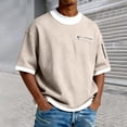 thumbnail image 2 of KHONTS Waffle Shirts for Men Crewneck Short Sleeve Shirts Casual Tshirts Sport Summer Tees Pullover Tops Zippered Pocket Khaki M, 2 of 4