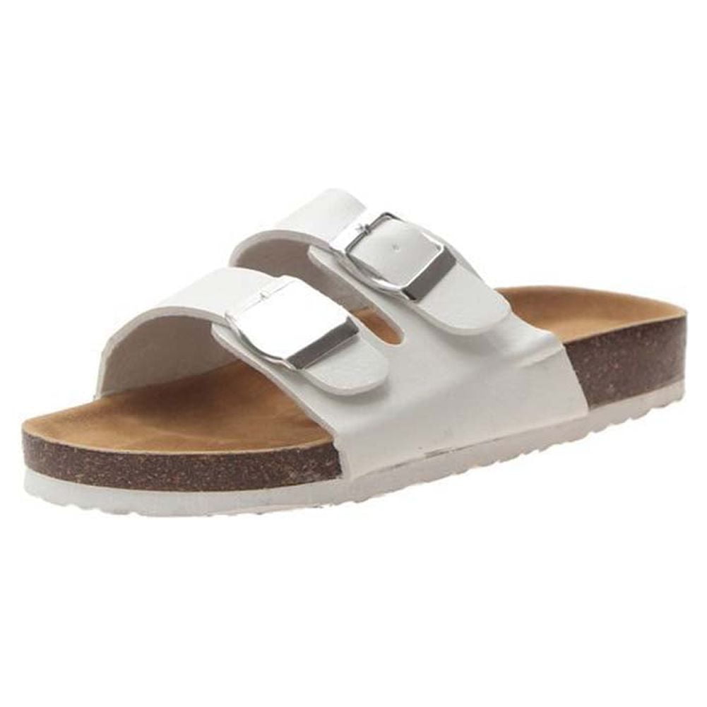 Kepooman Women Summer Double Buckles Footbed Sandal, Casual Adjustable Strap Flat Open Toe Slide Shoe for Men(Women's Size), White, US-7 Kepooman Women Summer Double Buckles Footbed Sandal, Casual Adjustable Strap Flat Open Toe Slide Shoe for Men(Women's Size), White, US-7