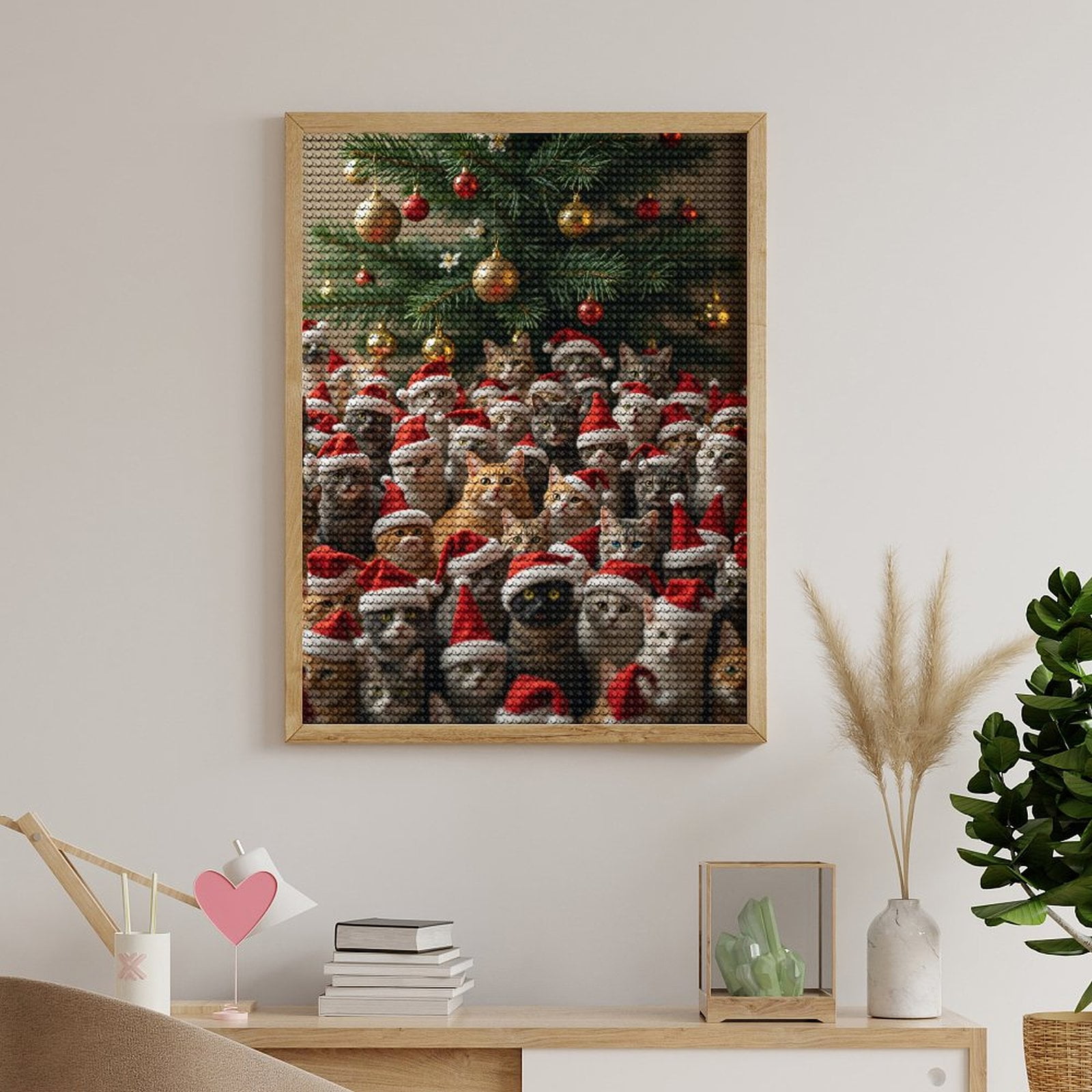 Diamond Art Kits for Adults, Cats Santa Hats Christmas Tree 5D Diamond Painting Kits for Adults Beginners, DIY Full Drill Diamond Painting, Gem Art and Crafts 12x16