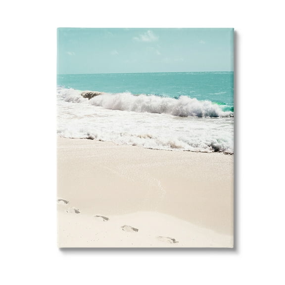 Stupell Industries Footprints on Beach Shore Landscape Photography Gallery Wrapped Canvas Art Print Wall Art, 16 x 20