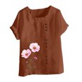 thumbnail image 4 of Lydiaunistar Hauts d'Été pour Femmes Blouse Décontractée en Lin à Col Rond Polyester Mode Grande Taille Manches Courtes T-shirt à Boutons, 4 of 4
