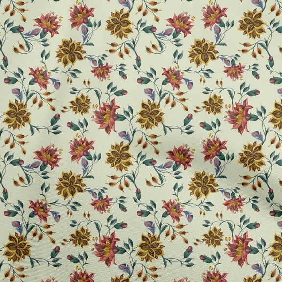 oneOone Cotton Cambric Beige Fabric Floral Quilting Supplies Print Sewing Fabric By The Yard 42 Inch Wide