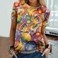 thumbnail image 1 of Daisyyozoid Chandail de Pâques Drôle pour Femmes, Imprimé d'Oeufs Colorés, Blouse Décontractée et Amusante à Manches Courtes, 1 of 5