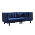 thumbnail image 4 of Convertible Futon Sofa Bed, Modern Velvet Tufted Upholstered Loveseat Sofa Couch with 2 Pillows and Metal Legs, Folding Sleeper Sofa Recliner with Adjustable Backrest for Living Room Bedroom, Navy, 4 of 6