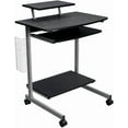 thumbnail image 4 of Brown Mobile Desk with Adjustable Shelf, Keyboard Tray, Side Media Rack and Locking Casters, Compact Portable Work Station for Small Spaces, 4 of 9