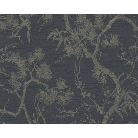 Concord Wallcoverings Textured Wallpaper Floral Branches Leaves, Black Gray, 21 In x 33 Ft (56 sq. ft), 378672