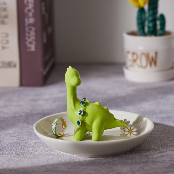 Porta Anillos de Cerámica con Dinosaurio Zhuboji, Plato para Joyas 11x11x8 cm