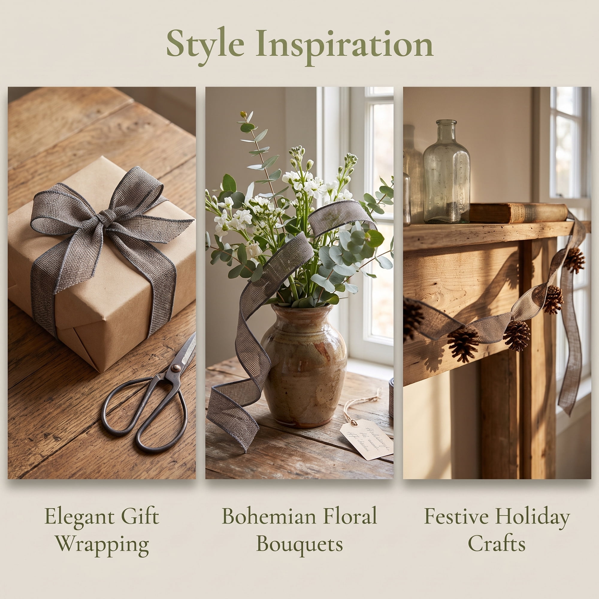 Unique Bargains Faux Burlap Ribbon for Elegant Gift Decoration Grey 4.9 Yard