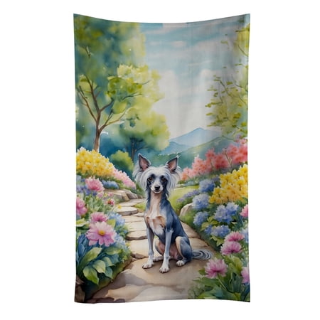 Chinese Crested Spring Path Kitchen Towel 15 in x 25 in