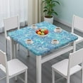 thumbnail image 3 of Blue White Tie Dye Wave Pattern Square Fitted Tablecloth with Elastic Edge,Square Table Cover,Washable Elastic Table Cover for Home Kitchen Party Decor 34"x34", 3 of 6