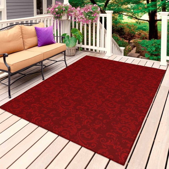 Red Floral Outdoor Rug for Patio/Deck/Porch, Non-Slip Large Area Rug 3 x 5 Ft, Country Farmhouse Abstract Flowers Pattern Indoor Outdoor Rugs Washable Area Rugs, Reversible Camping Rug Carpet Runner